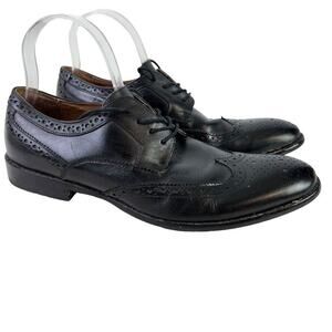Aston Grey Collection Cross Mens Black Leather Wingtip Oxford Dress Shoes sz 9